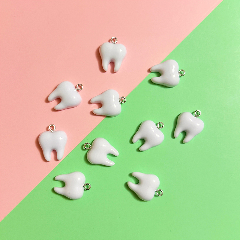 Resin Art Handmade - 10pcs Cute White Teeth Resin Pendant