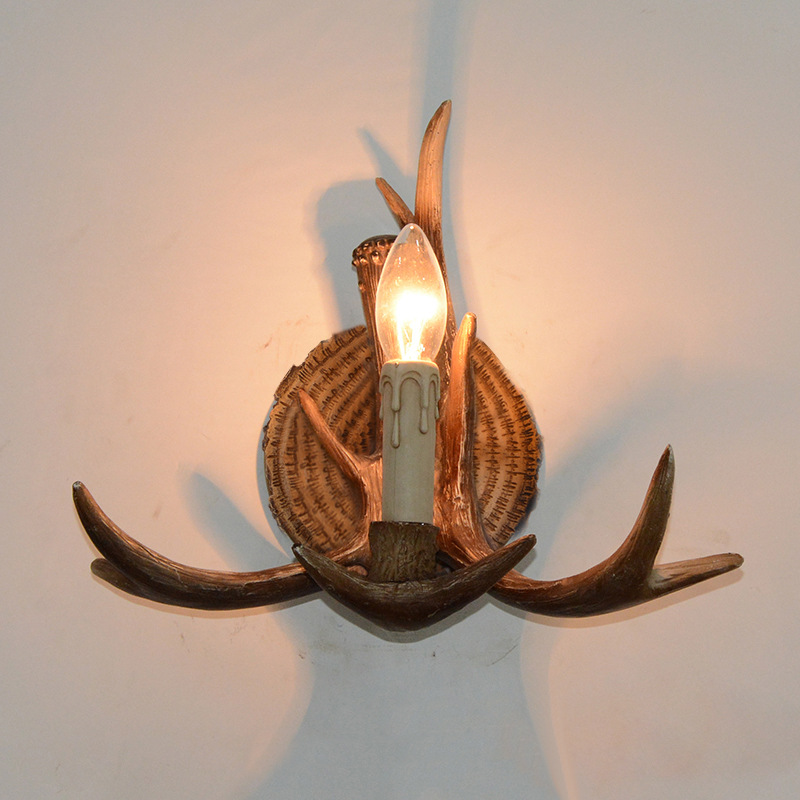 Vintage Antler Art Wall Lamp L - Resin Art With Wood 评论和价格