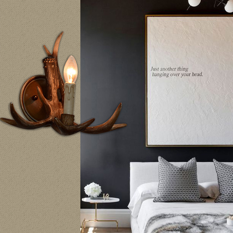 Vintage Antler Art Wall Lamp L - Resin Art With Wood 评论和价格