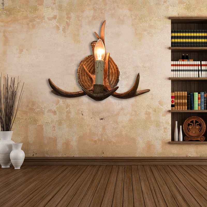 Vintage Antler Art Wall Lamp L - Resin Art With Wood 评论和价格