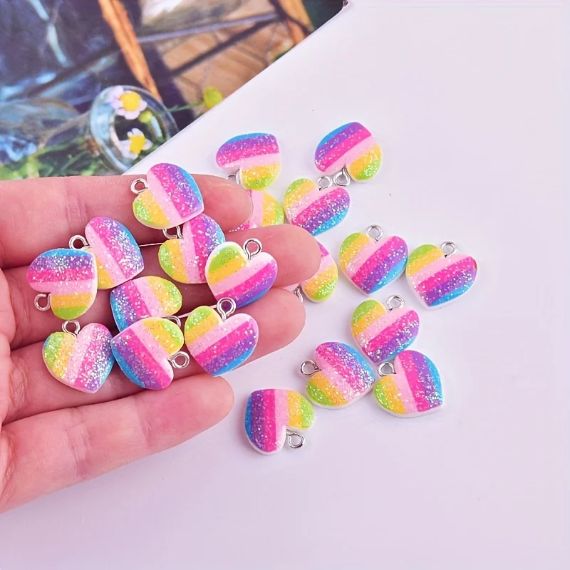 10Pcs Colorful Heart Resin Cha - Resin Art Handmade 评论和价格