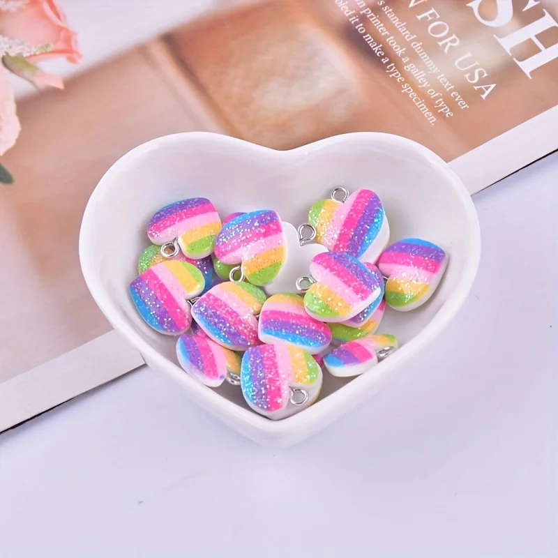 10Pcs Colorful Heart Resin Cha - Resin Art Handmade 评论和价格