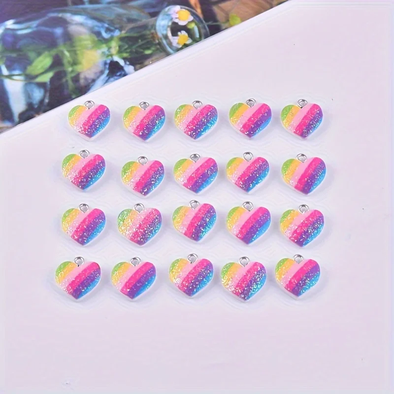 10Pcs Colorful Heart Resin Cha - Resin Art Handmade 评论和价格