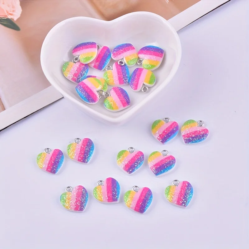 10Pcs Colorful Heart Resin Cha - Resin Art Handmade 评论和价格