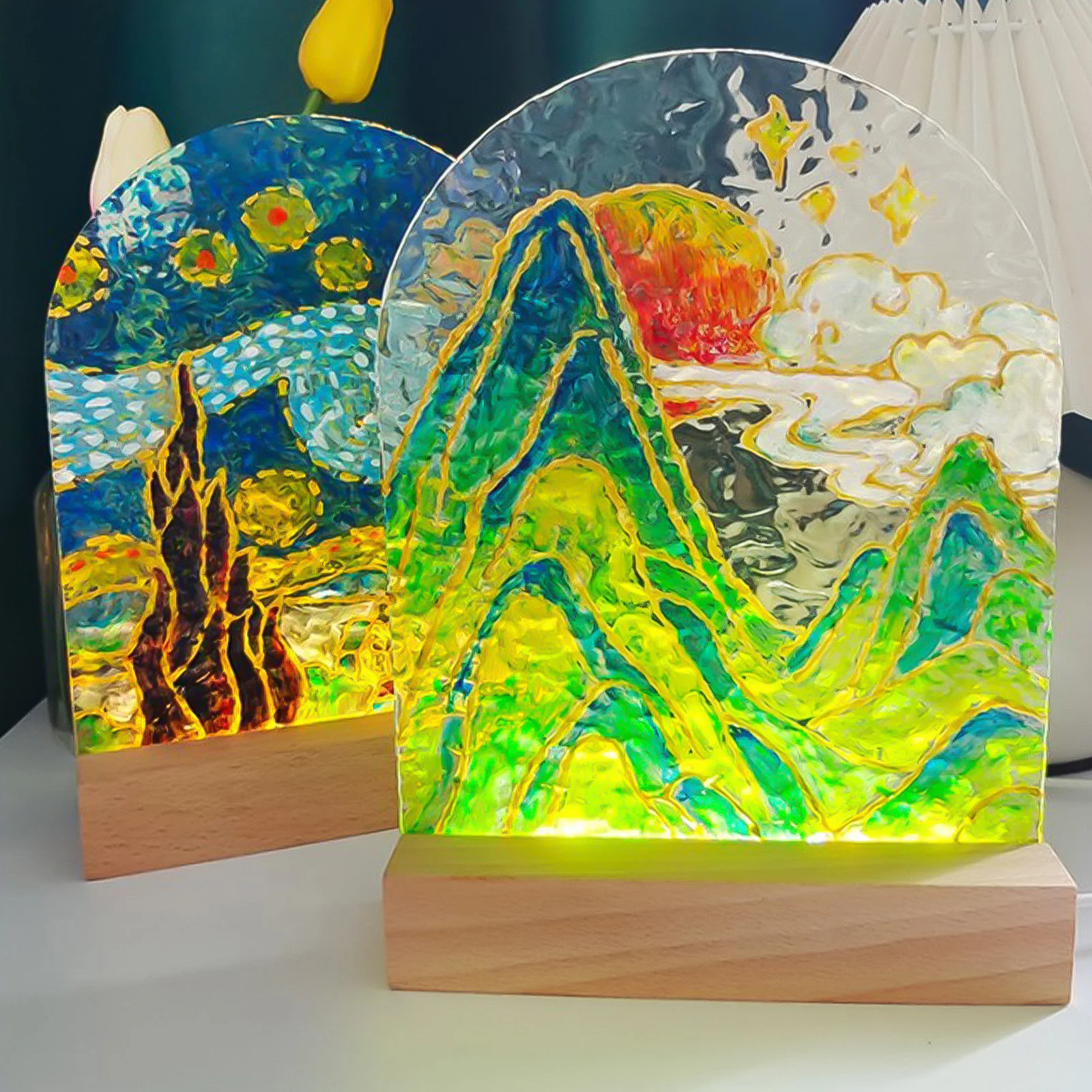 1-10pcs LED Wood Light Display - Resin Art Stand 评论和价格